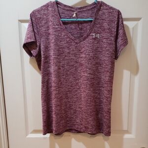Under Armour Women's Heathered Maroon V-Neck Tee Size Med